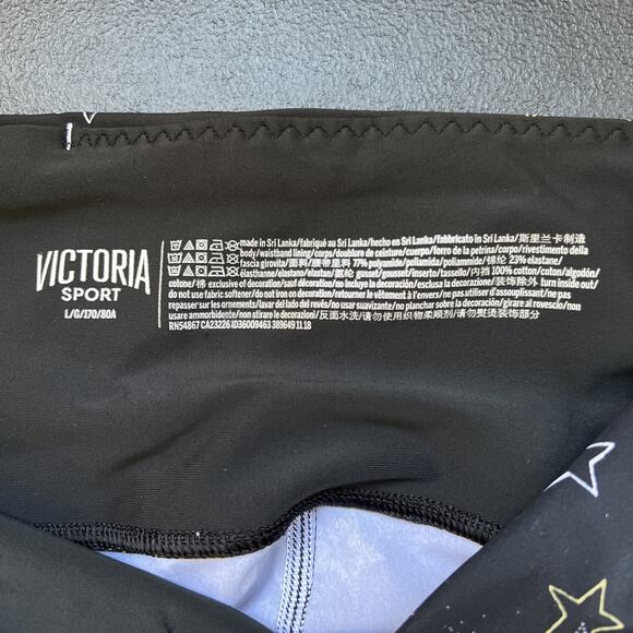 Victoria Secret Sport Leggings Size Large Black 7/8's Length Gold Silver Stars - Picture 8 of 11